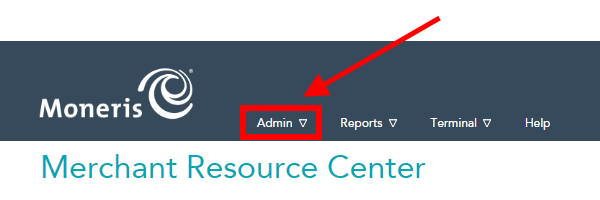 Merchant Resource Center select Admin